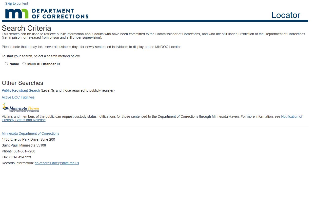 Minnesota DOC locator for St. Louis County sentenced inmate search