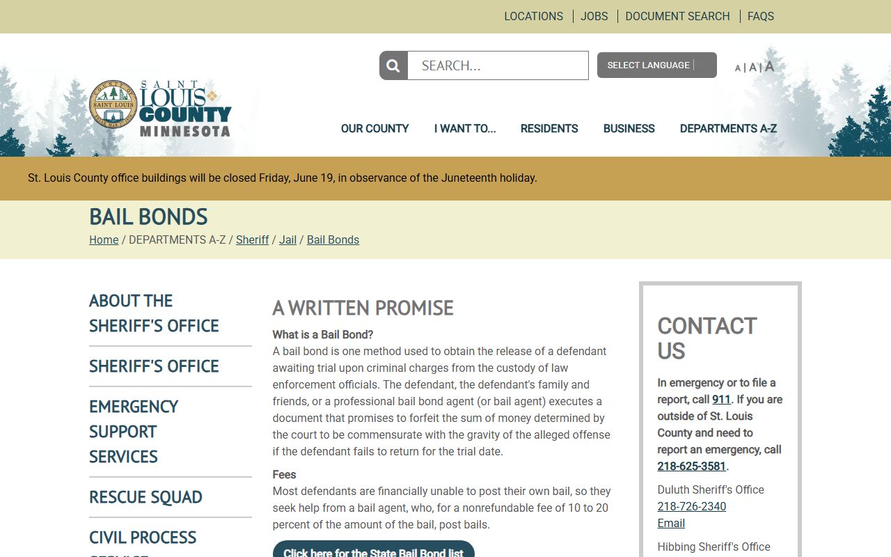 St. Louis County court records after arrest bail bond information