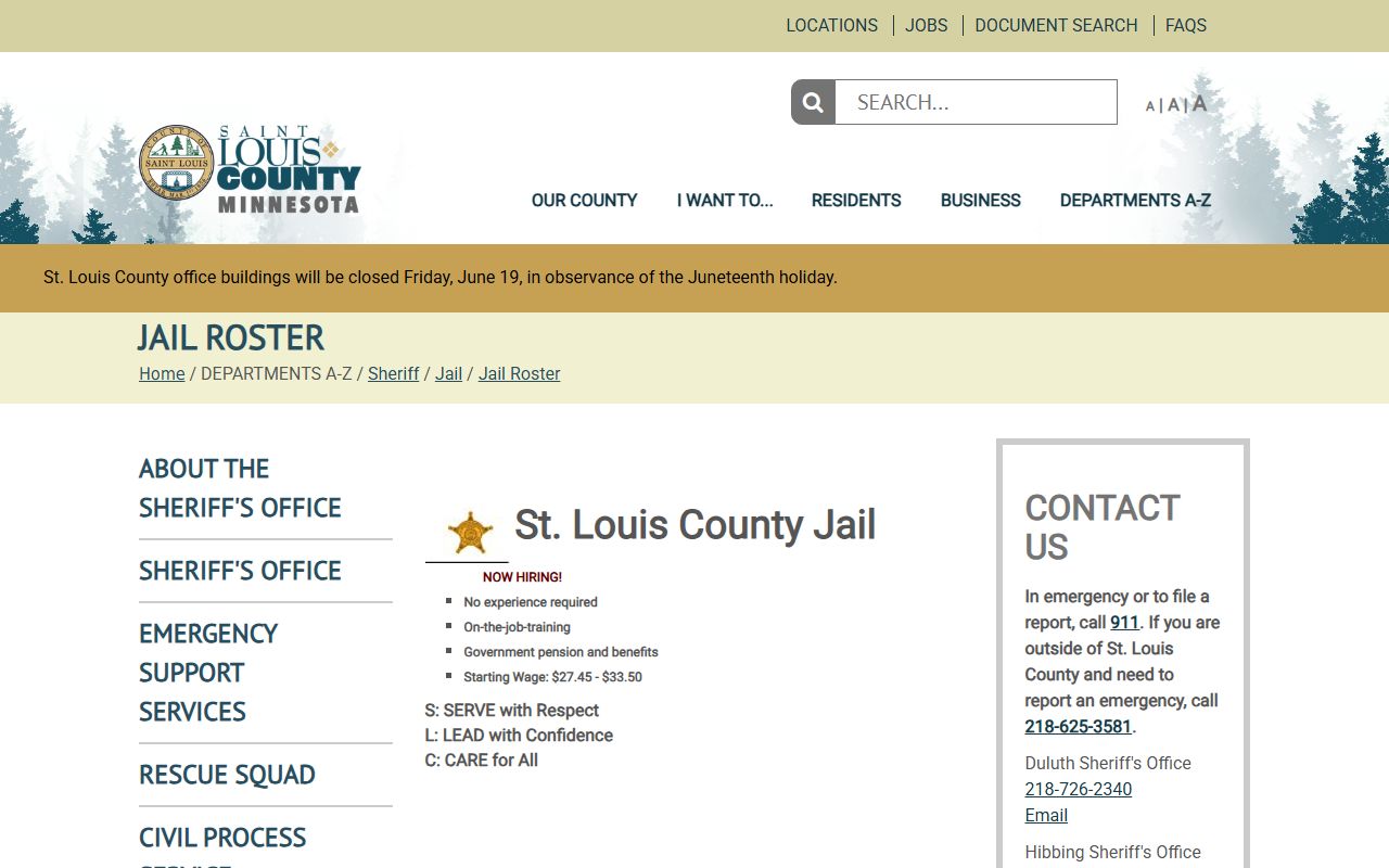 St. Louis County inmate population jail roster landing page