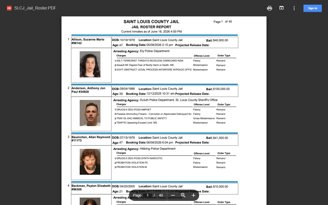 St. Louis County inmate records current jail roster PDF