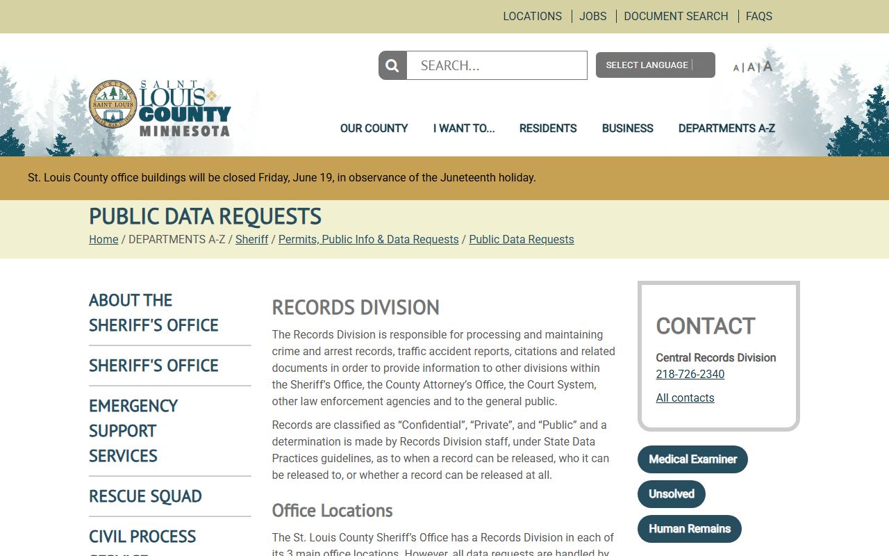 St. Louis County booking photo public data request page
