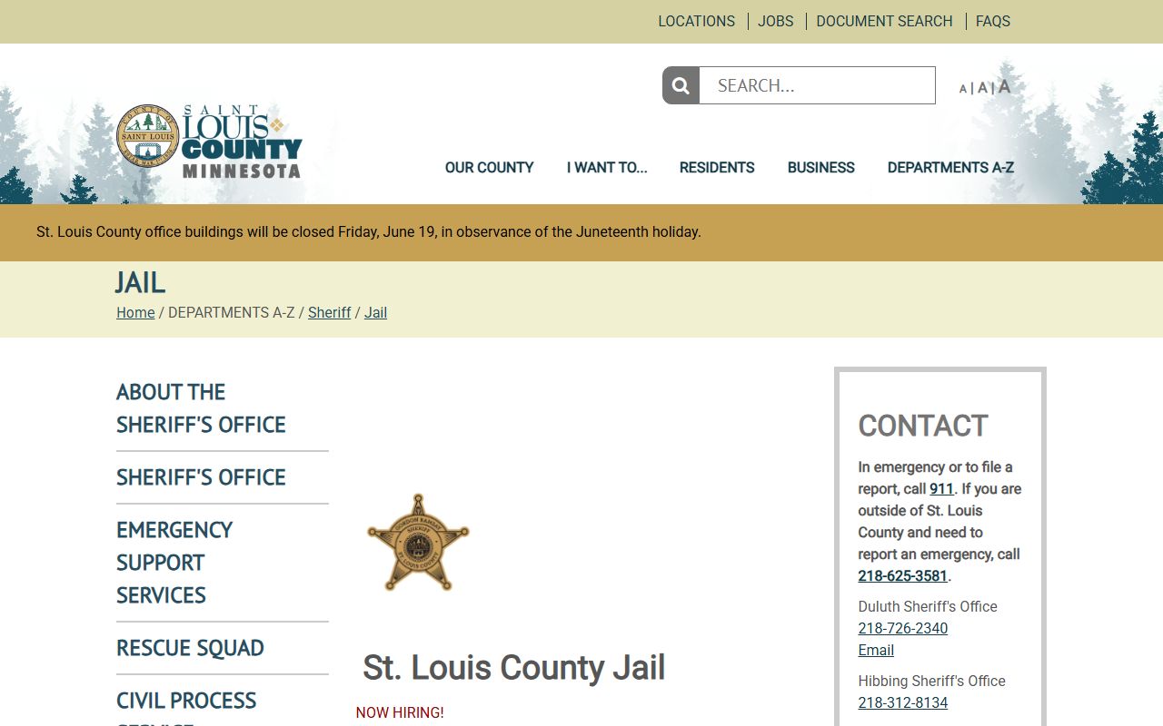 St. Louis County Jail official facility page for inmate population records